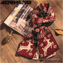 Frauen-Weihnachts-Winter-Mehrfarben-Patterned Reversible Knit Wolle Schal